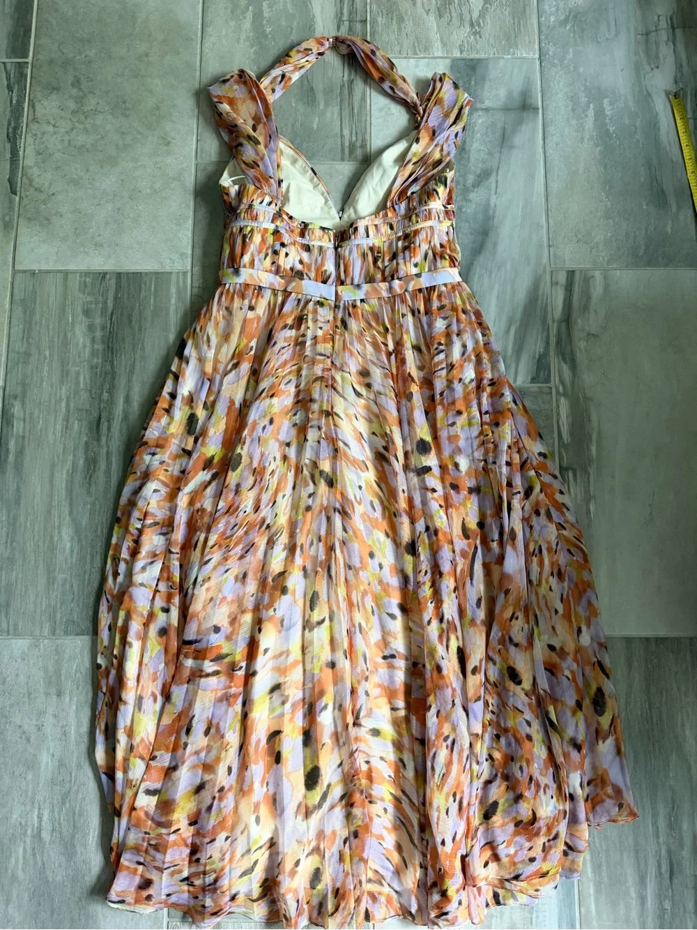 AMUR neve pleated chiffon gown in pebble beach Size 14 - Picture 6 of 7
